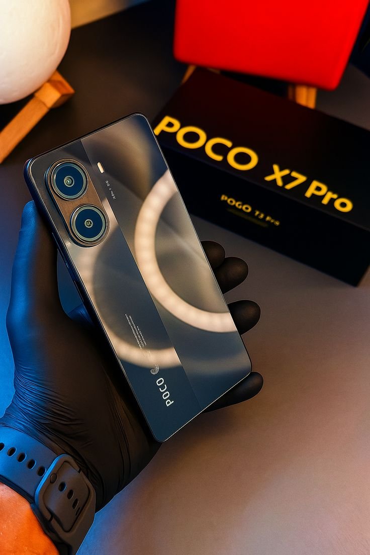 Pessoa analisando características de um celular antes da compra