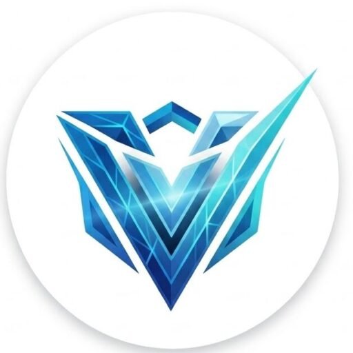 Logótipo em forma de escudo geométrico azul da marca Vale Escolher, símbolo de tecnologia e segurança.